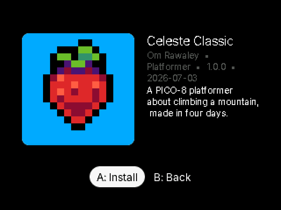 Celeste Classic detail page in the PocketByte App Store