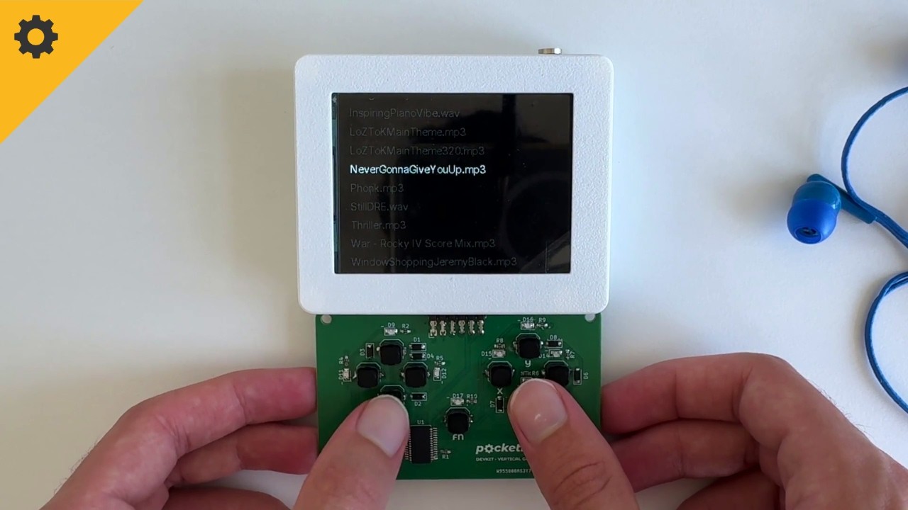 PocketByte playing music — MP3 player demo